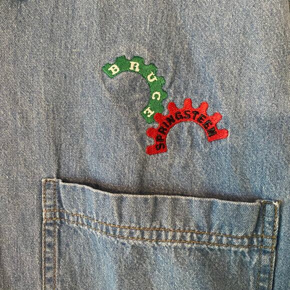 Legacy Men's size XL Bruce Springsteen Gears Embroidered Jean Button Down Shirt - Picture 2 of 10
